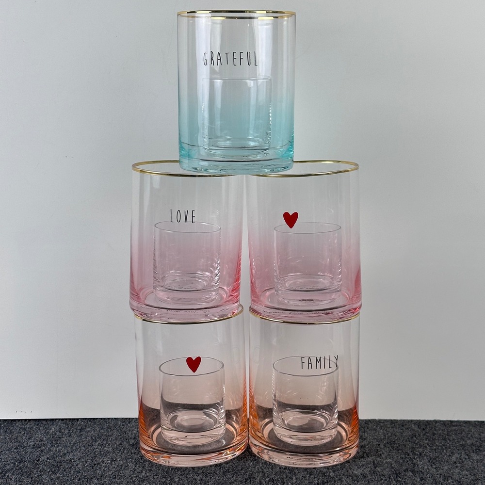 Peace Love World Home Ombre Glass Hurricane Candle Holder Set of 5 Gold Rim